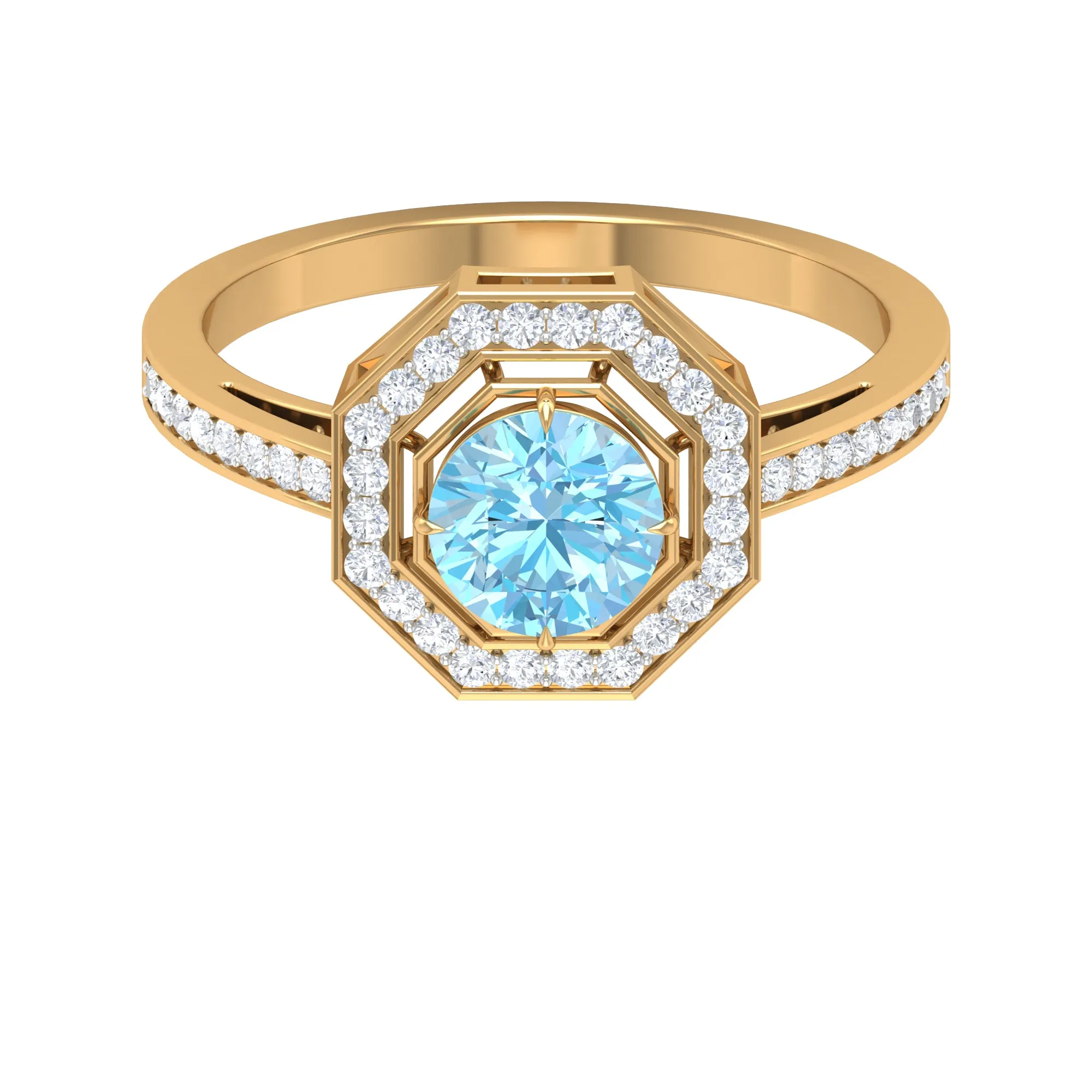 Vintage Inspired Ring with Aquamarine and Diamond Halo