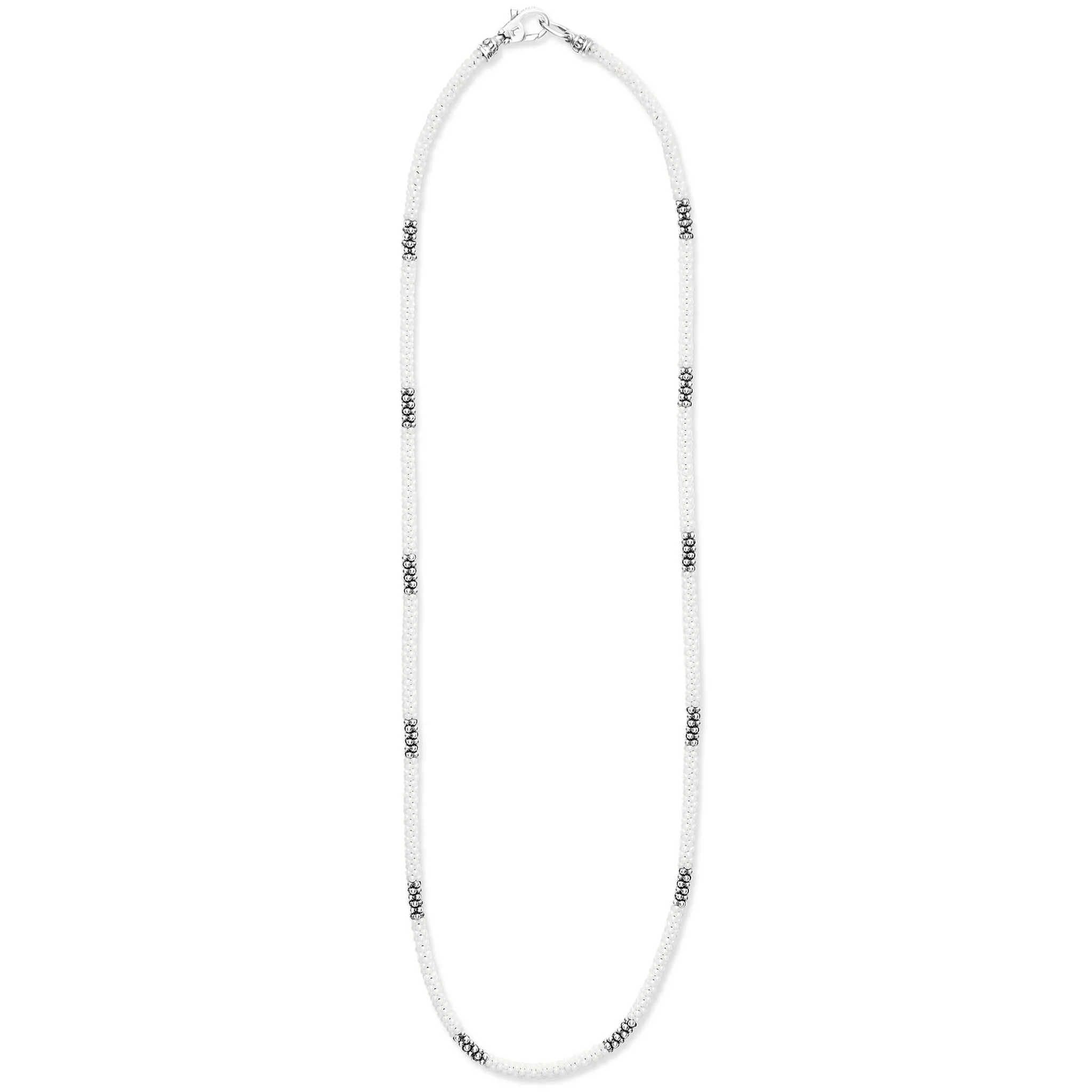 White Caviar Silver Station Ceramic Beaded Necklace 3mm