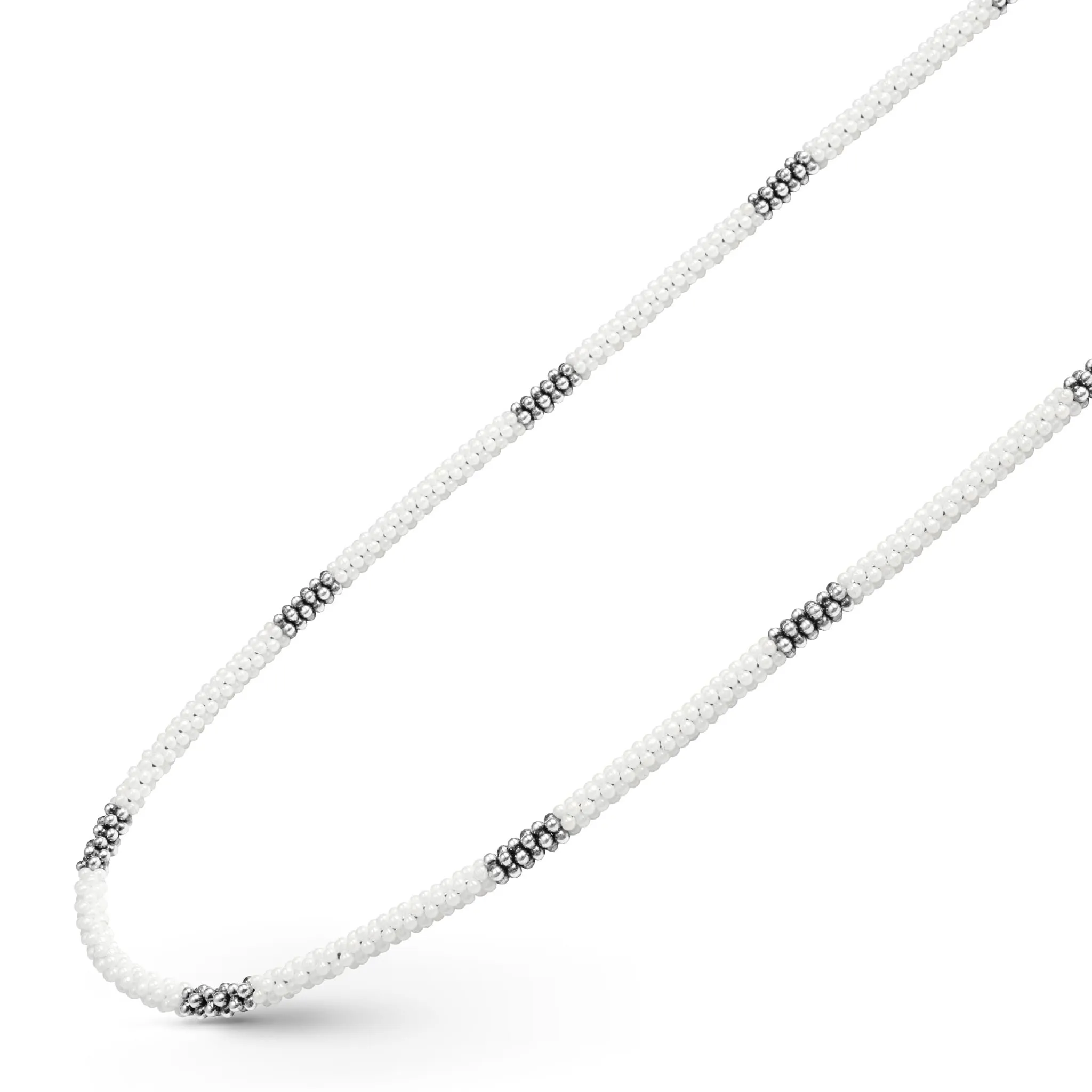 White Caviar Silver Station Ceramic Beaded Necklace 3mm