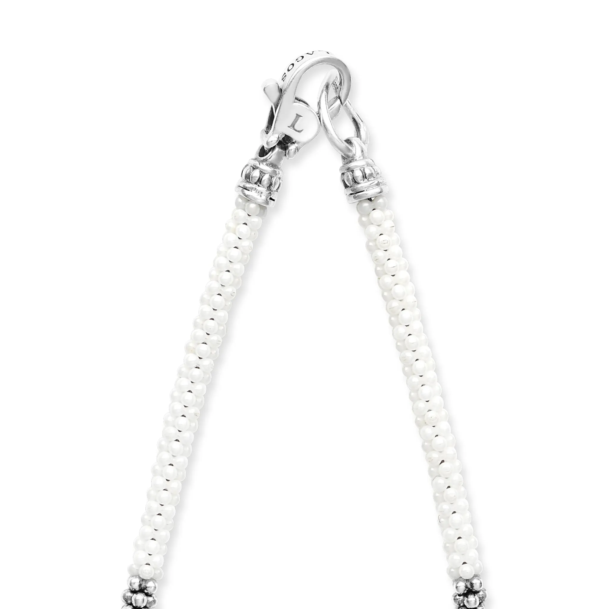 White Caviar Silver Station Ceramic Beaded Necklace 3mm
