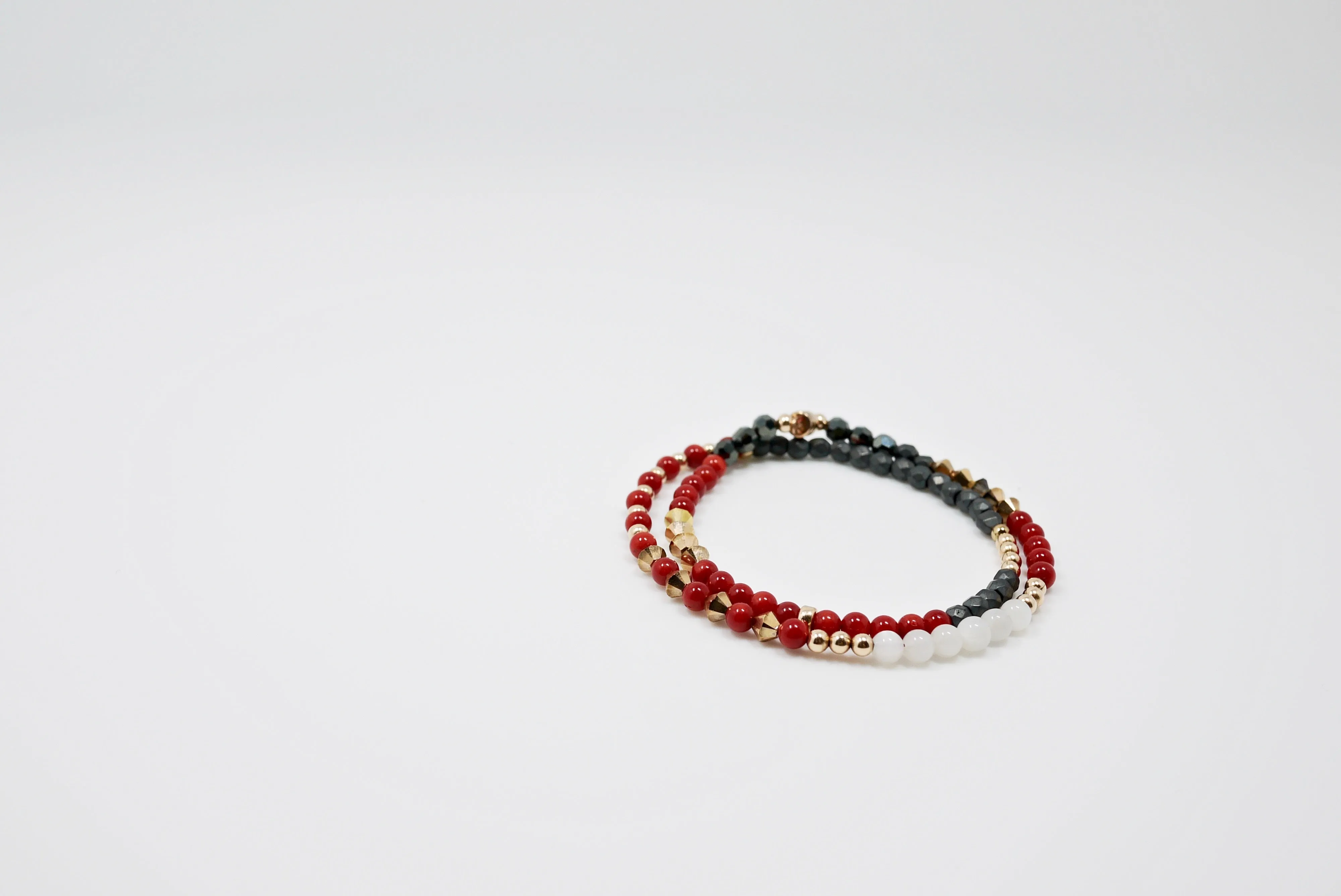 Women's Coral, Hematite, Rosegold, Swarovski, Moonstone Double Bracelet